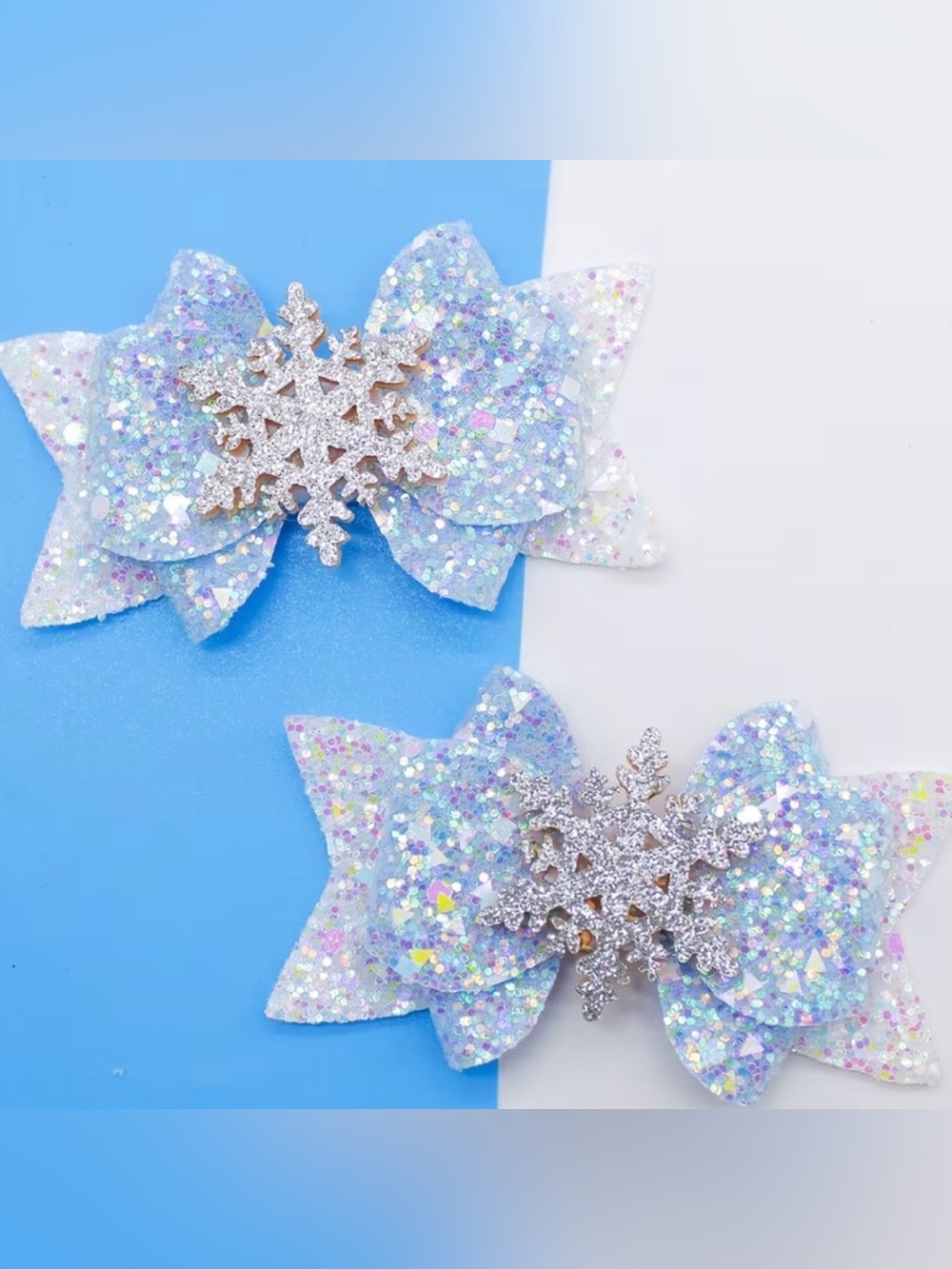 NWT-Princess Glitter Snowflake 2-Piece Sparkly Hair Clip Set